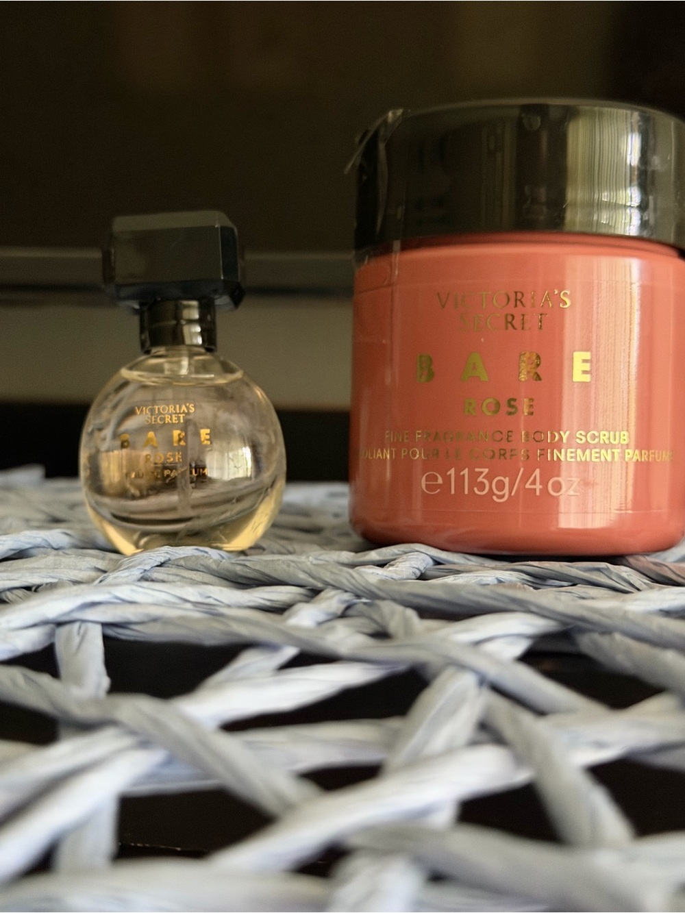 Victoria's Secret Bare Rose Body Scrub & Mini Fragrance - Pink and Gold